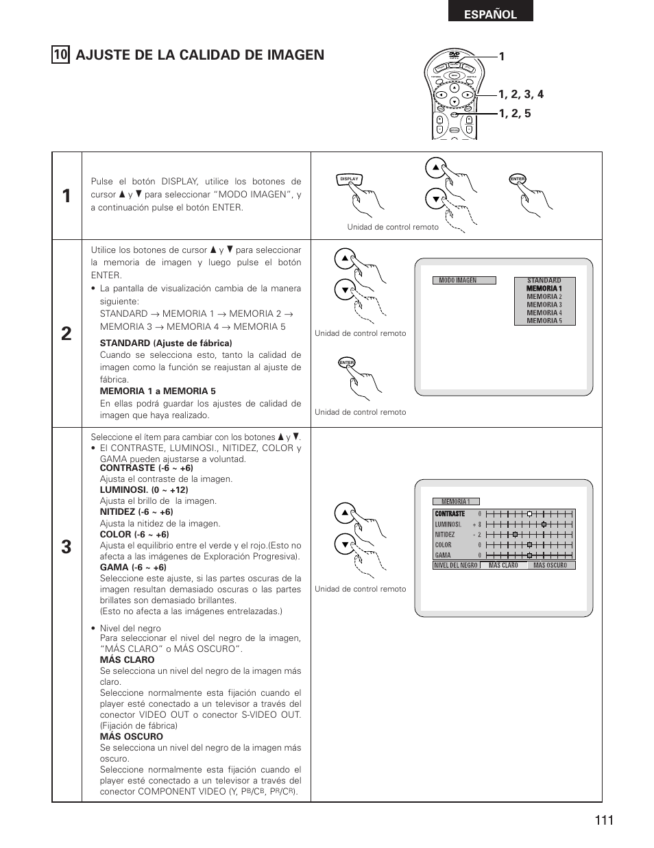 10 ajuste de la calidad de imagen, Español | Denon DVD-2800II User Manual | Page 67 / 94