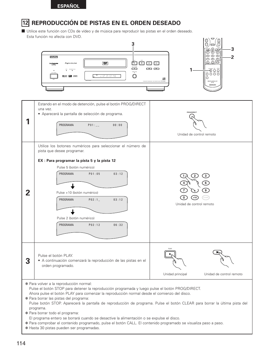 12 reproducción de pistas en el orden deseado, Español, Skip | Slow/search | Denon DVD-2800II User Manual | Page 70 / 94