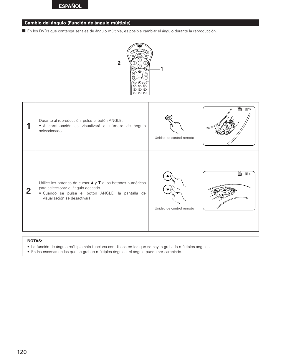 Español, Cambio del ángulo (función de ángulo múltiple), Skip | Slow/search | Denon DVD-2800II User Manual | Page 76 / 94