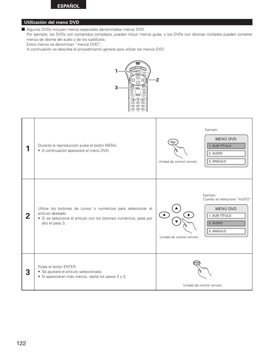 Español, Utilización del menú dvd, Skip | Slow/search, Menú dvd | Denon DVD-2800II User Manual | Page 78 / 94