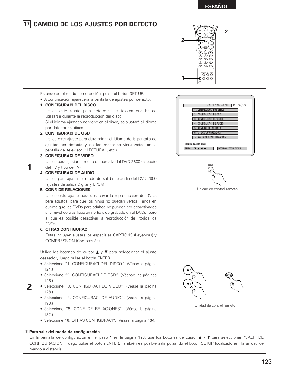 17 cambio de los ajustes por defecto, Español, Skip | Slow/search | Denon DVD-2800II User Manual | Page 79 / 94