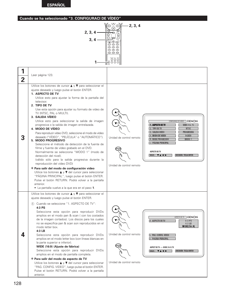 Español, Cuando se ha seleccionado “3. configuraci de vídeo, Skip | Slow/search | Denon DVD-2800II User Manual | Page 84 / 94