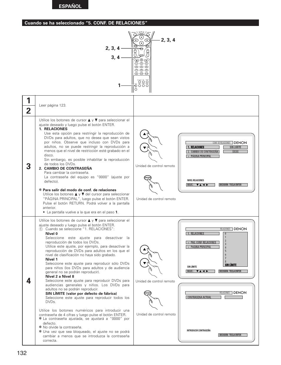 Español, Cuando se ha seleccionado “5. conf. de relaciones, Skip | Slow/search | Denon DVD-2800II User Manual | Page 88 / 94