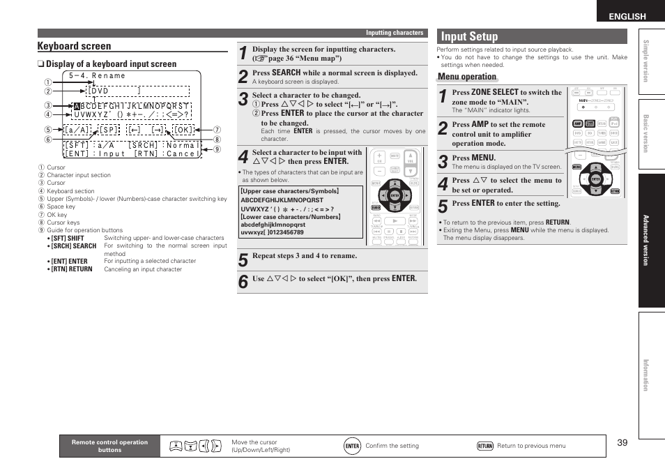 Input setup, Keyboard screen | Denon AVR-1611 User Manual | Page 42 / 78
