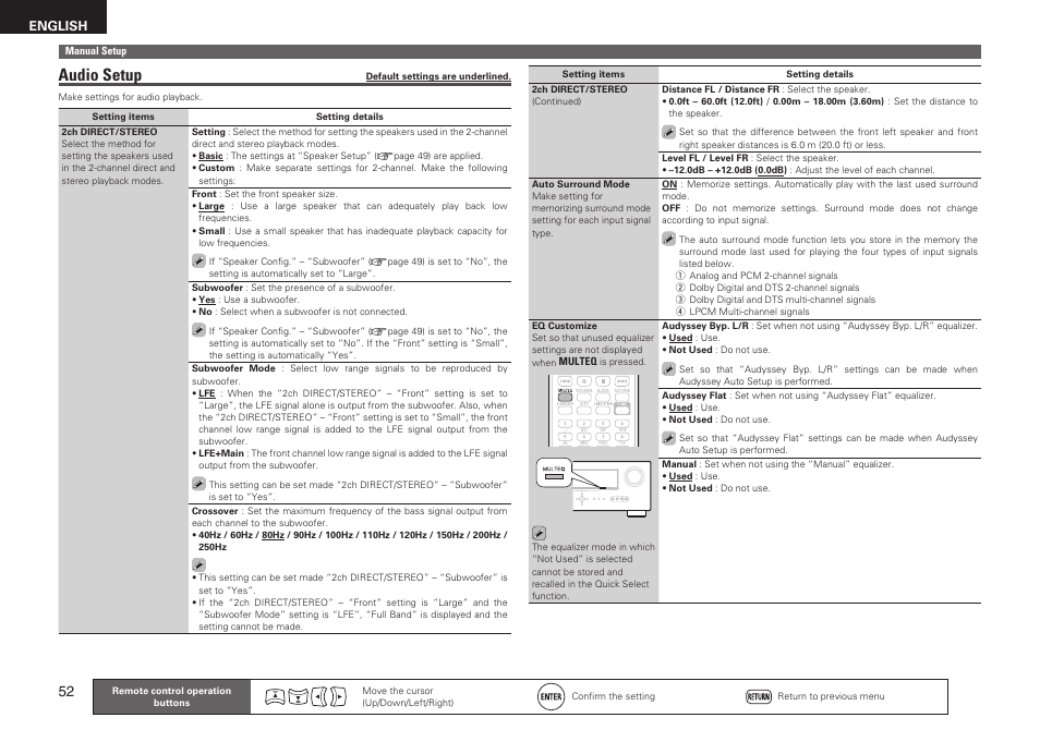 Audio setup, English | Denon AVR-1611 User Manual | Page 55 / 78