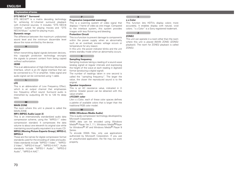 English | Denon AVR-1611 User Manual | Page 73 / 78