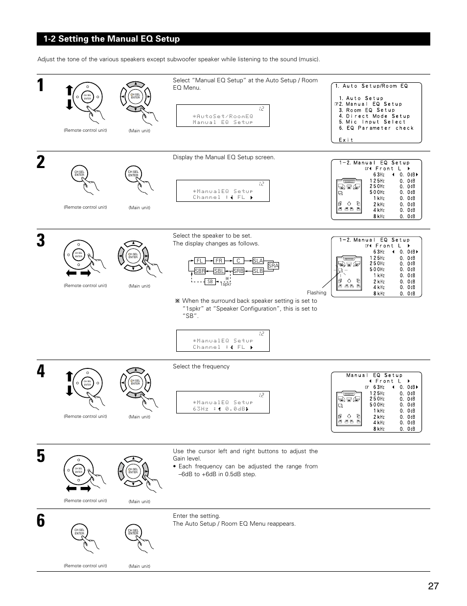 2 setting the manual eq setup | Denon AVR-3805 User Manual | Page 27 / 104