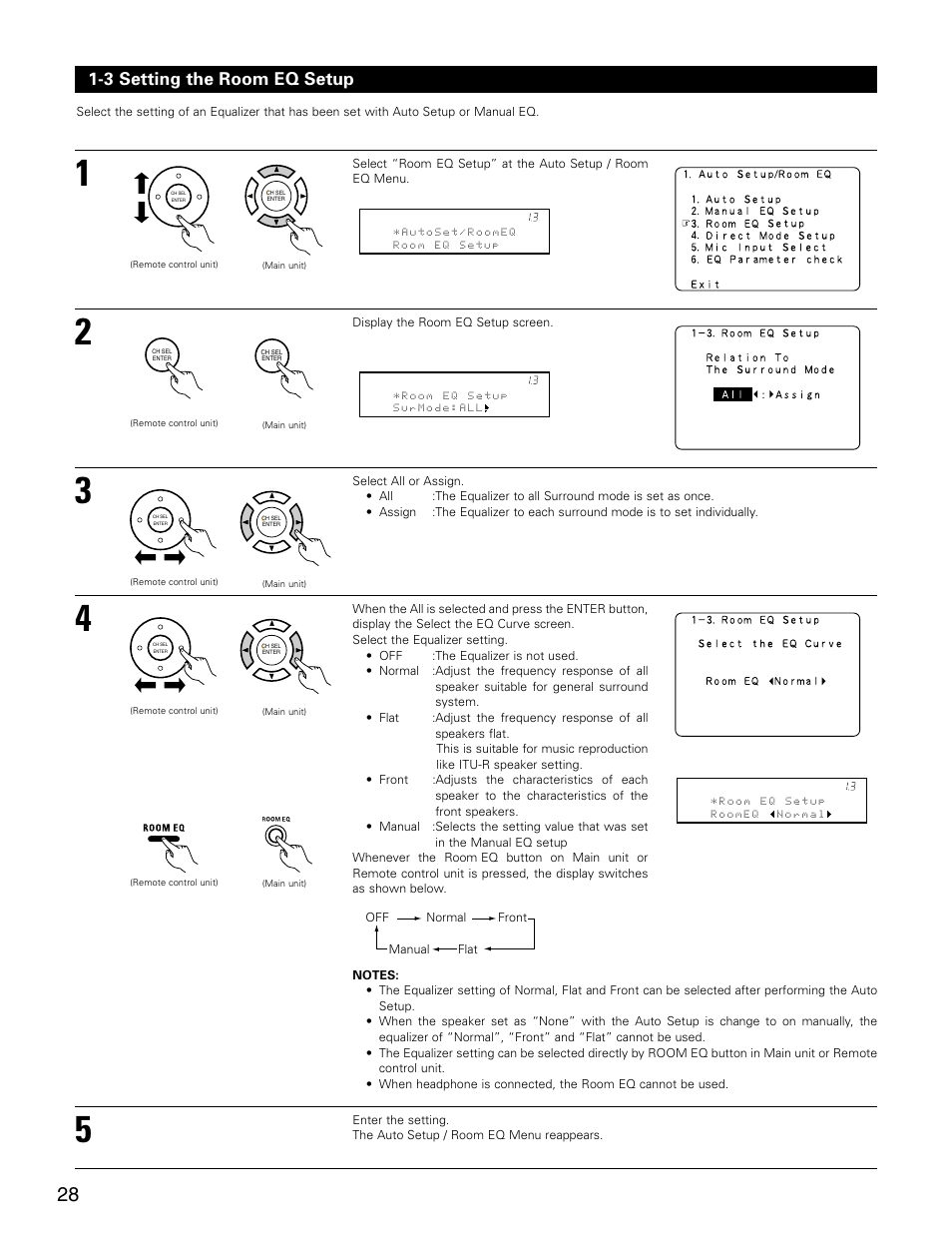 3 setting the room eq setup | Denon AVR-3805 User Manual | Page 28 / 104