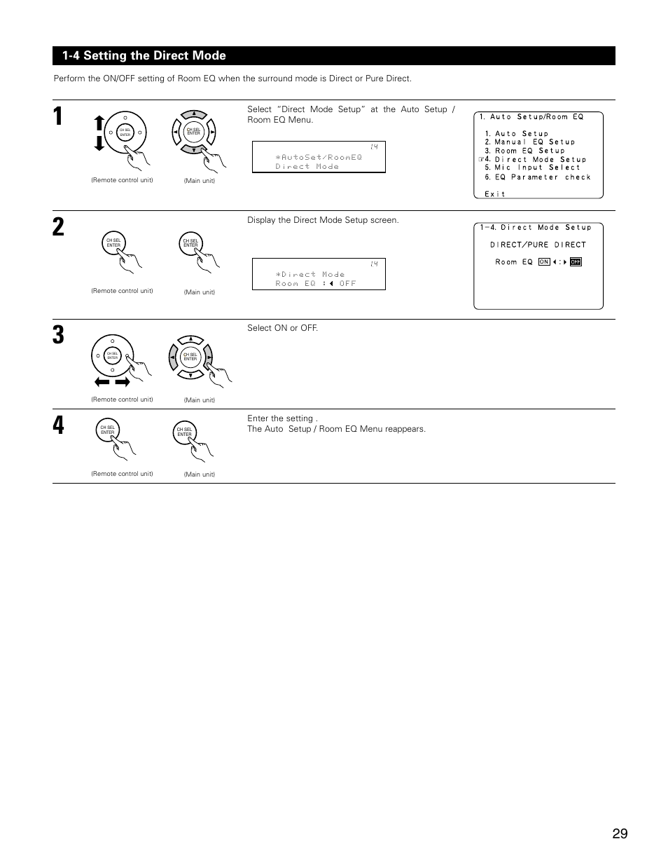 4 setting the direct mode | Denon AVR-3805 User Manual | Page 29 / 104