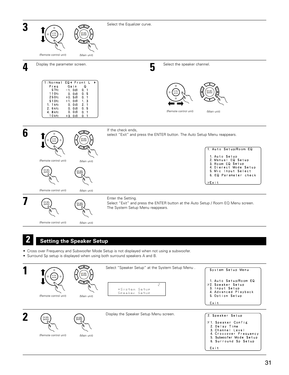 Setting the speaker setup | Denon AVR-3805 User Manual | Page 31 / 104