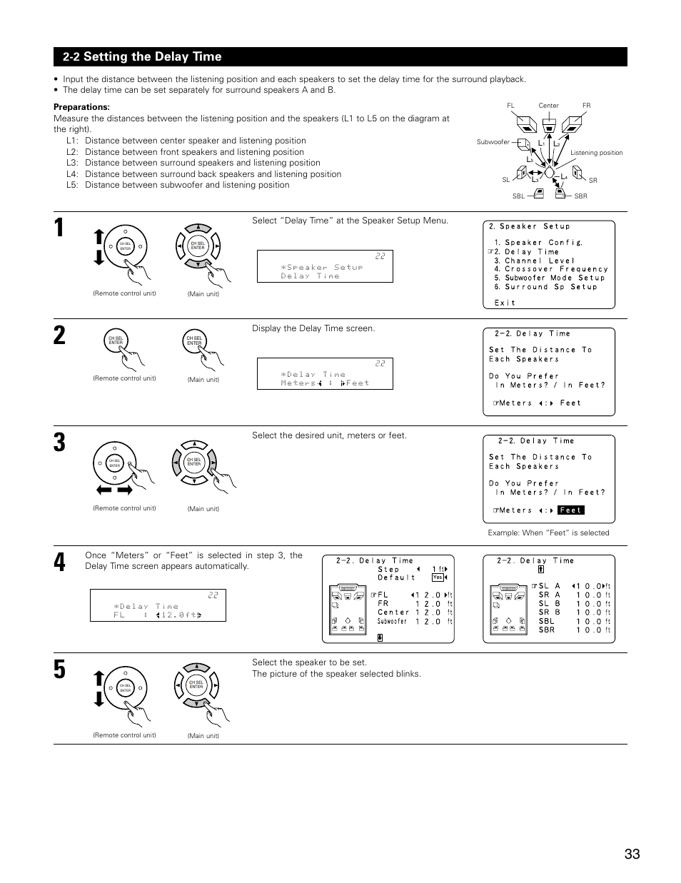 Setting the delay time | Denon AVR-3805 User Manual | Page 33 / 104