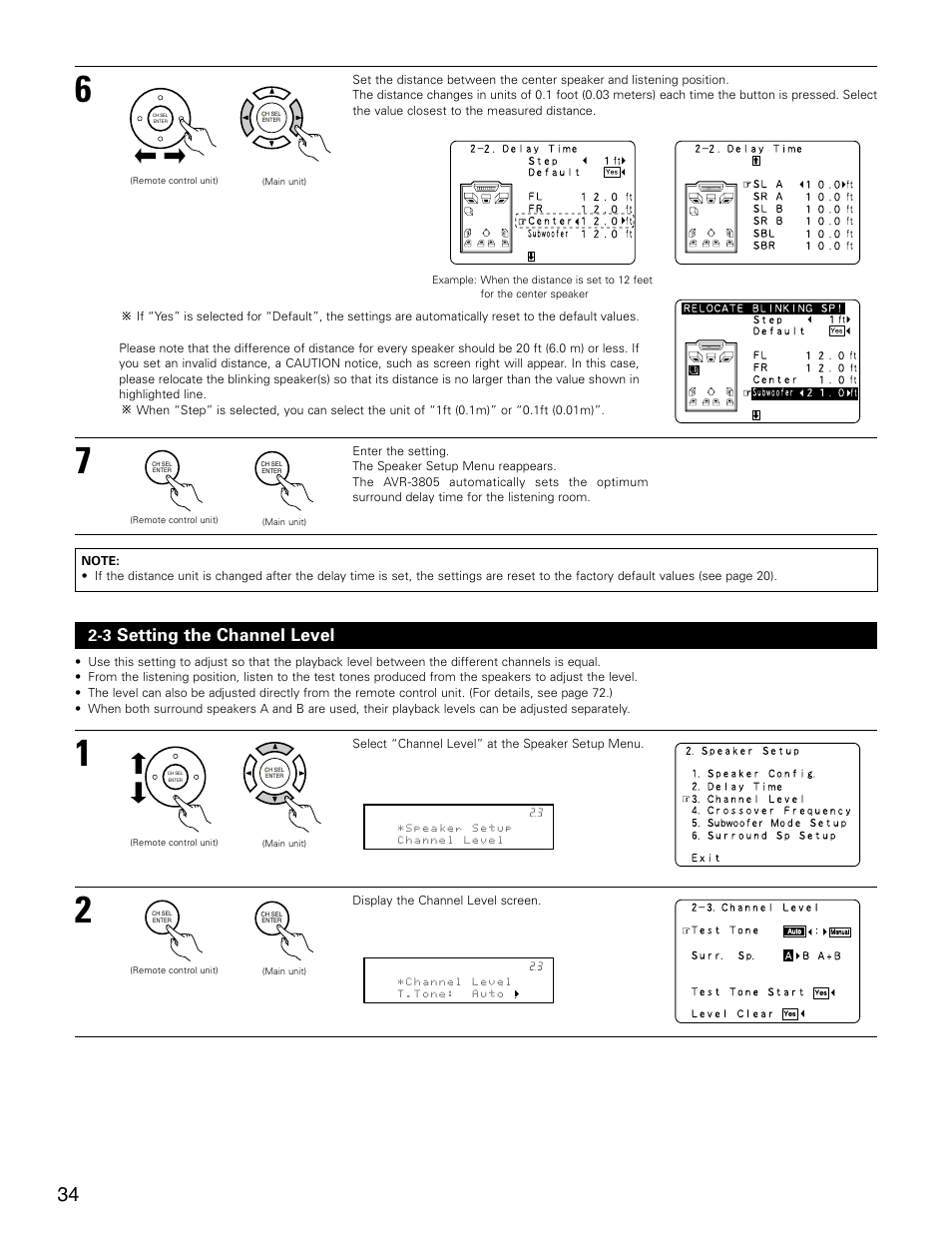 Setting the channel level | Denon AVR-3805 User Manual | Page 34 / 104