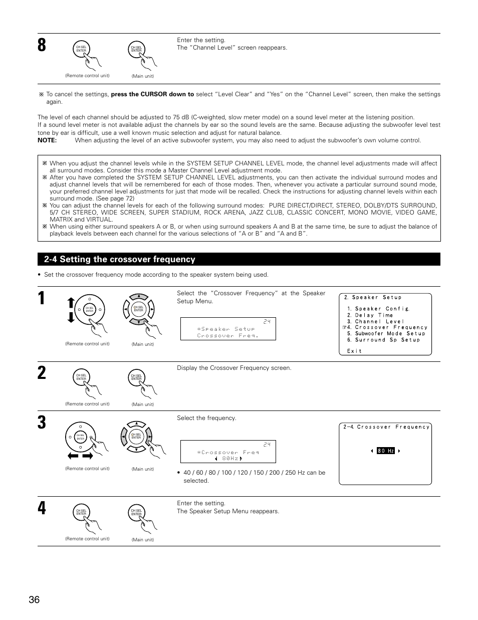 4 setting the crossover frequency | Denon AVR-3805 User Manual | Page 36 / 104