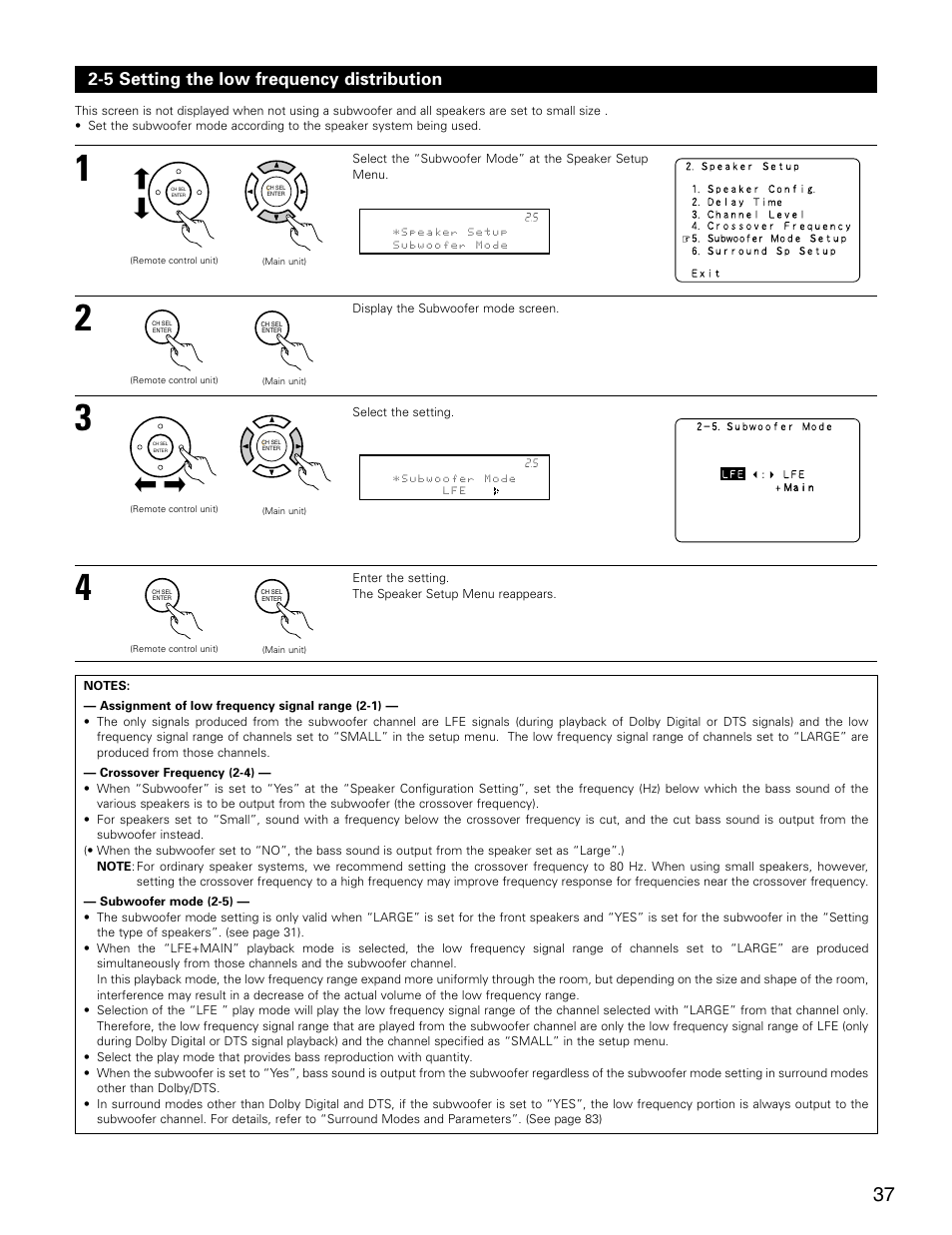 5 setting the low frequency distribution | Denon AVR-3805 User Manual | Page 37 / 104