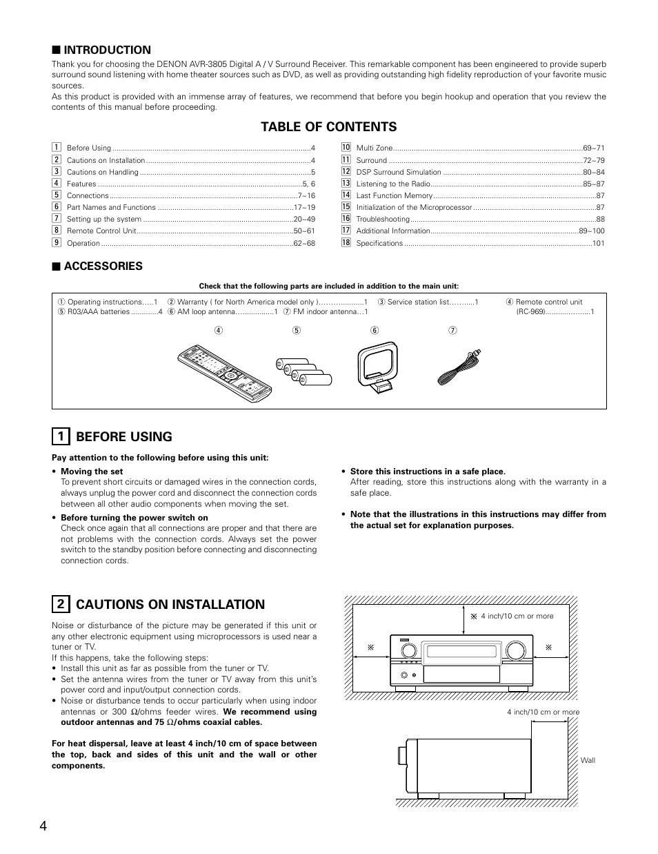 Denon AVR-3805 User Manual | Page 4 / 104