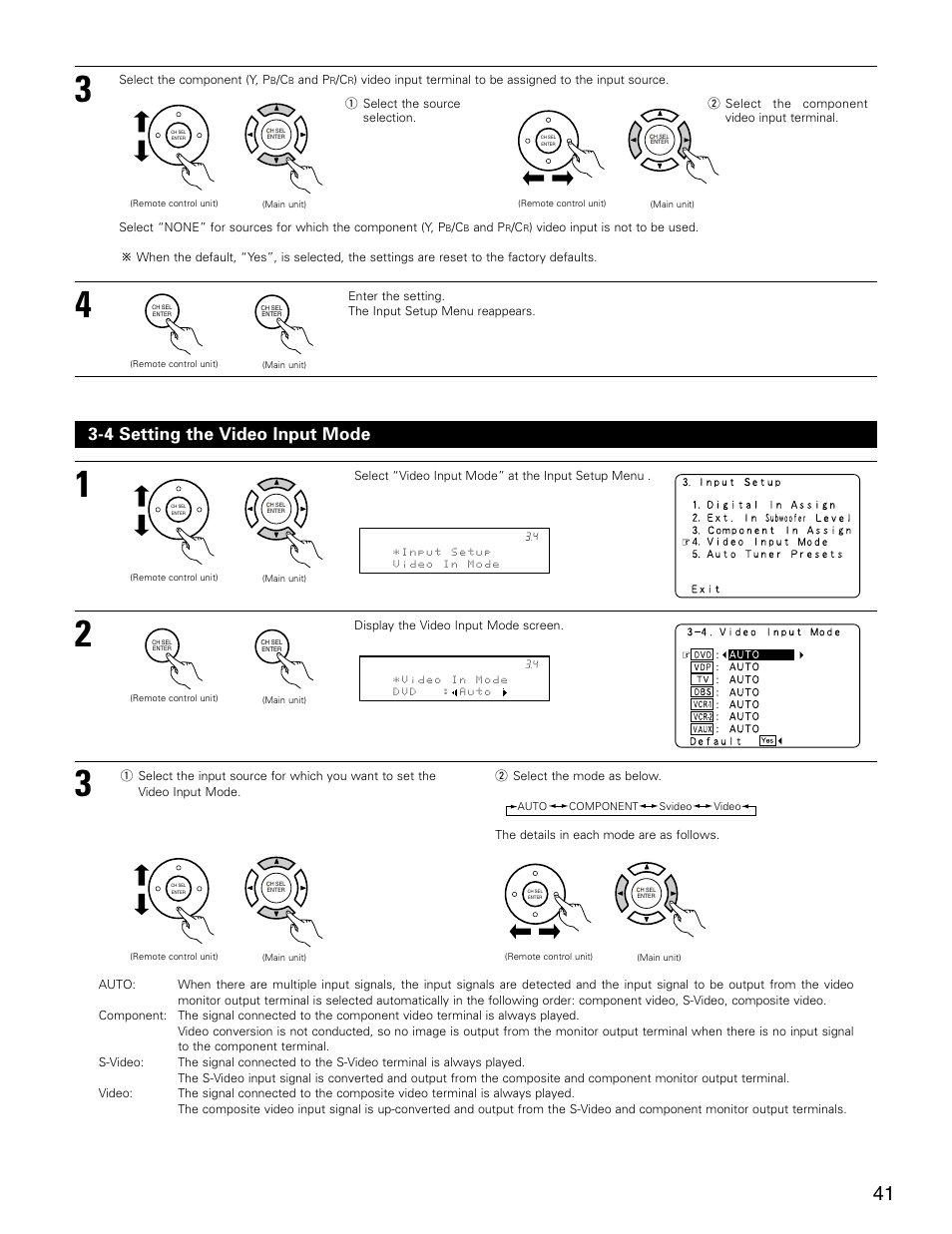 4 setting the video input mode | Denon AVR-3805 User Manual | Page 41 / 104