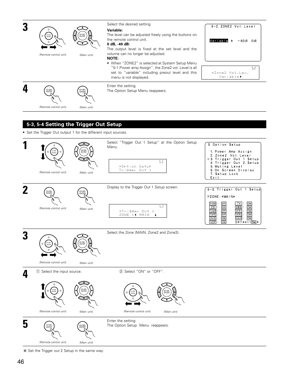 Setting the trigger out setup | Denon AVR-3805 User Manual | Page 46 / 104
