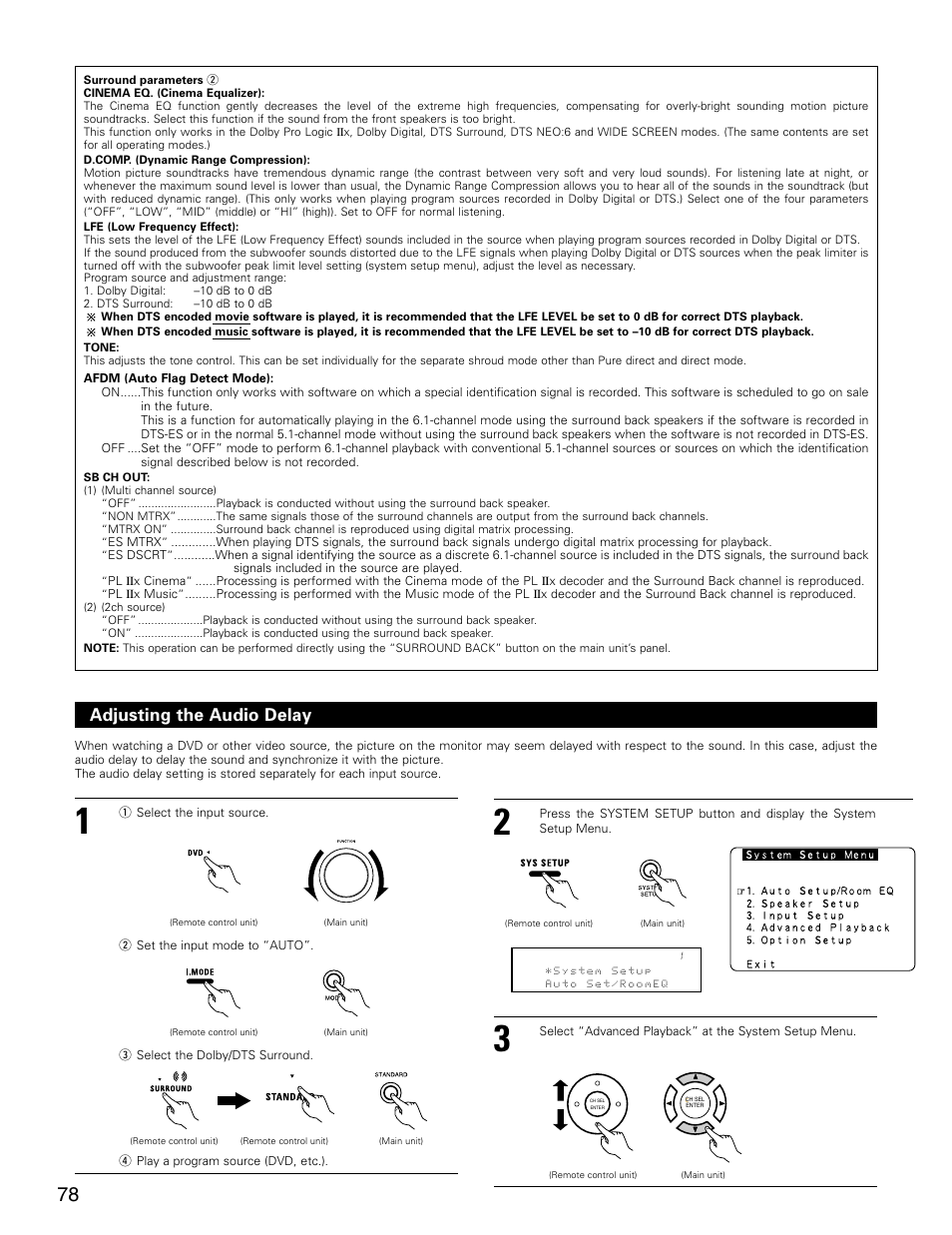 Adjusting the audio delay | Denon AVR-3805 User Manual | Page 78 / 104