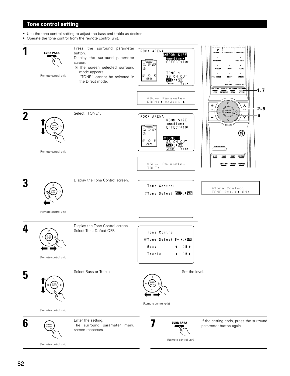 Tone control setting | Denon AVR-3805 User Manual | Page 82 / 104