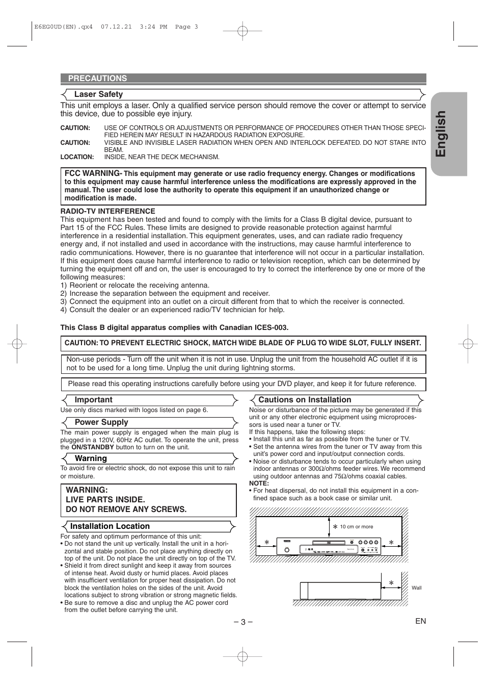 English | Denon DVD-758 User Manual | Page 3 / 36