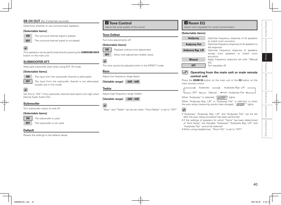 Stone control, Droom eq | Denon AVR-2808CI User Manual | Page 43 / 96