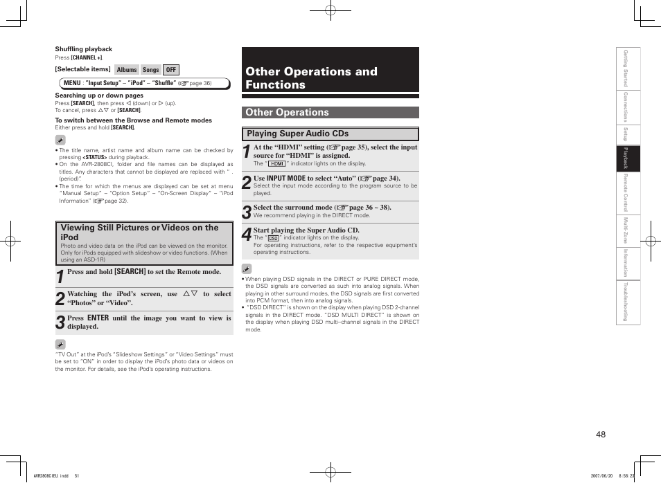 Other operations and functions, Other operations | Denon AVR-2808CI User Manual | Page 51 / 96