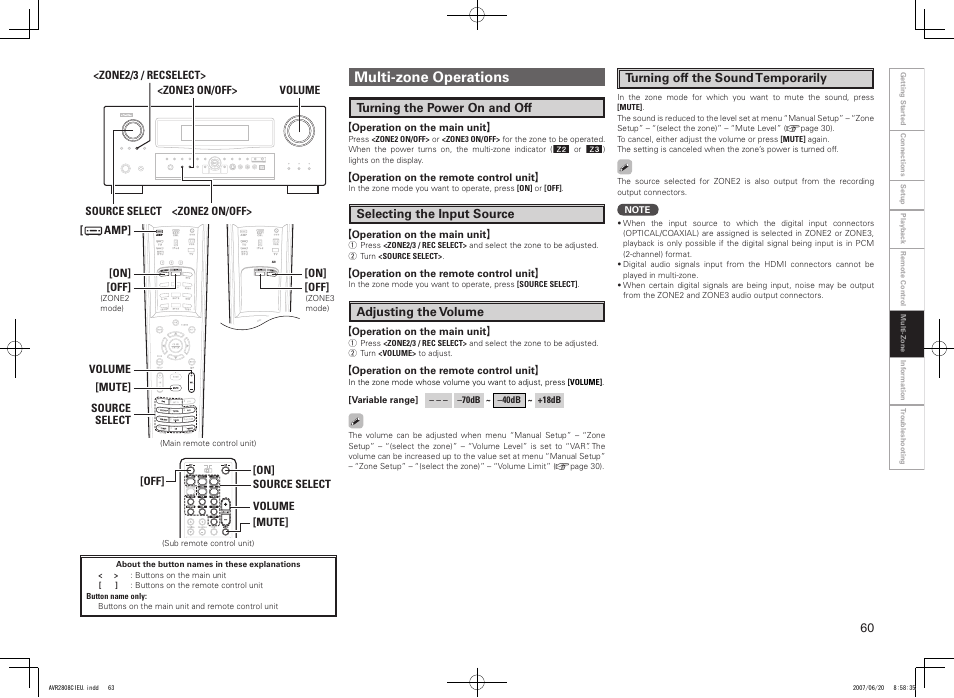 Multi-zone operations | Denon AVR-2808CI User Manual | Page 63 / 96