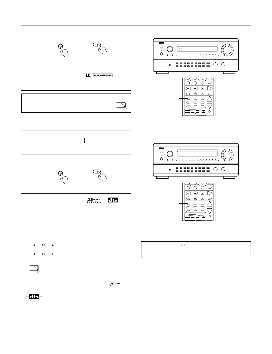 Select the home thx cinema mode, The dts indicator lights when playing dts sources | Denon AVR-4800 User Manual | Page 49 / 69