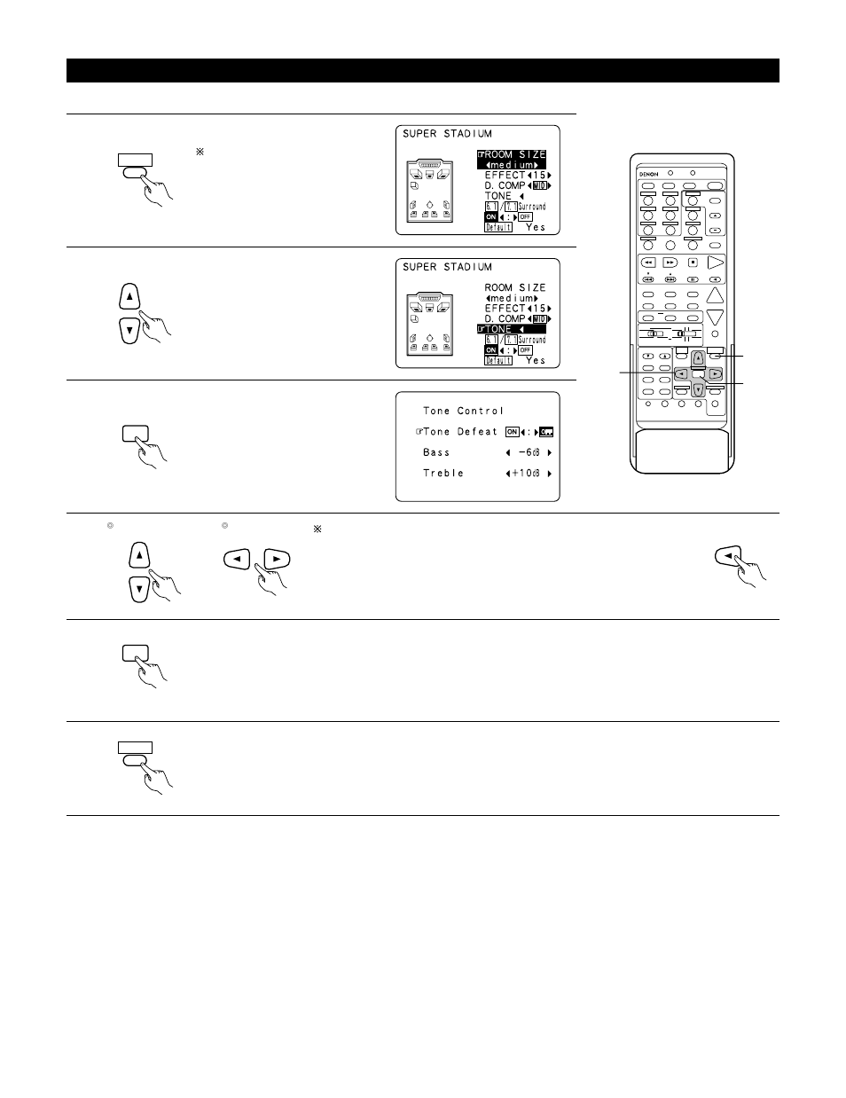 Tone control setting, Select “tone, Switch to the tone control screen | Denon AVR-4800 User Manual | Page 55 / 69