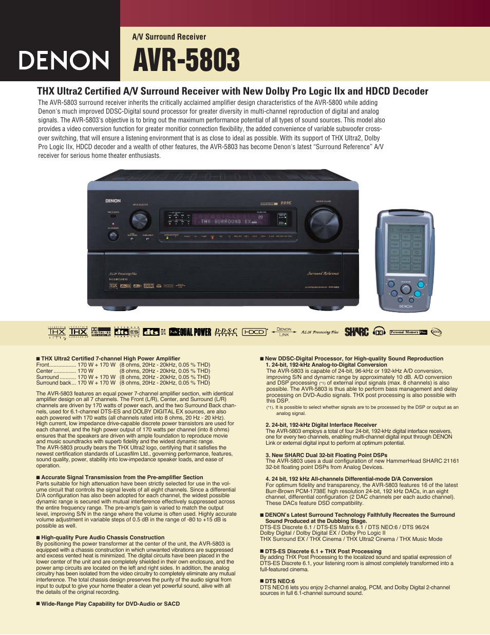 Denon AVR-5803 User Manual | 2 pages