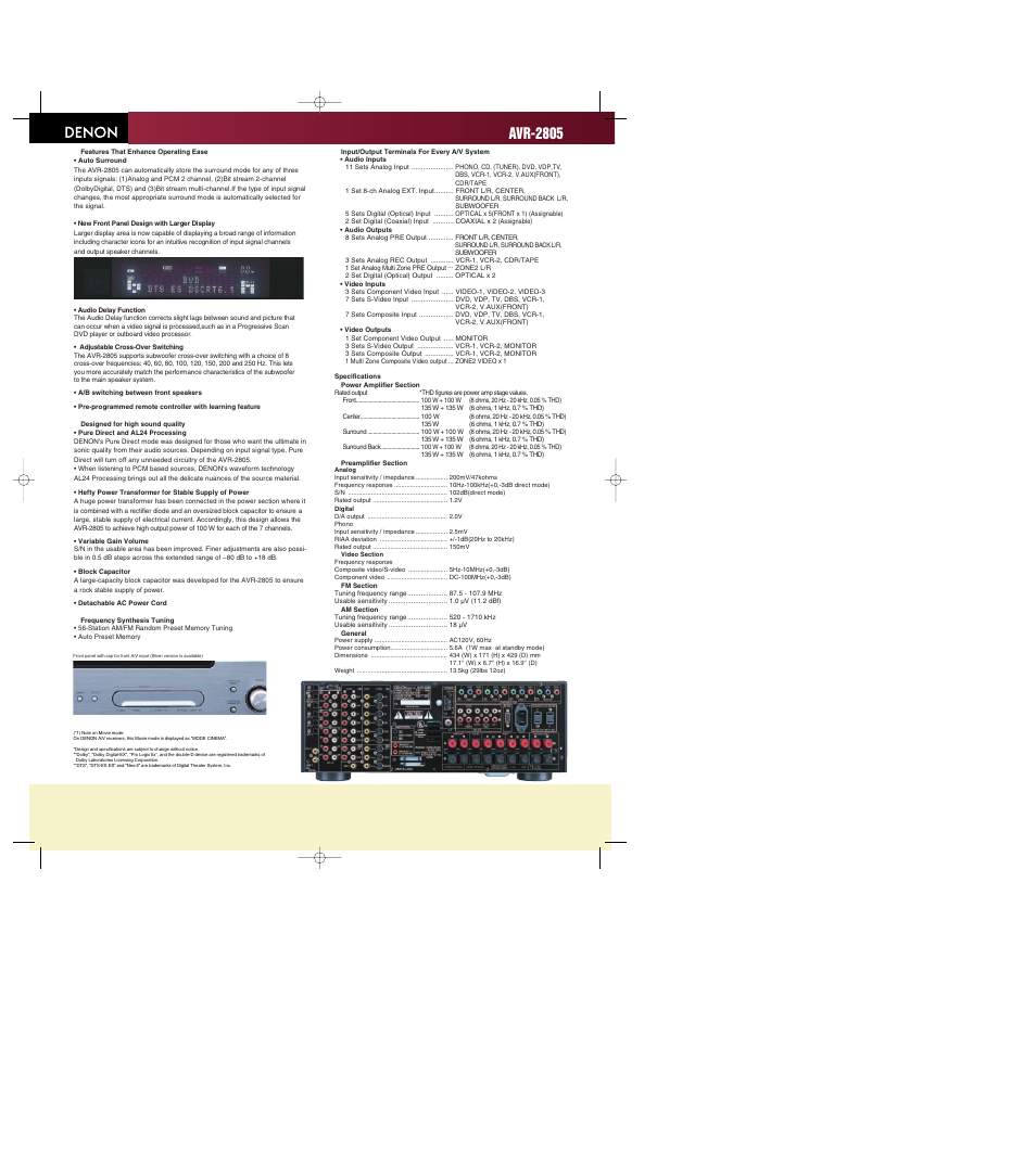 Avr-2805 | Denon AVR-2805 User Manual | Page 2 / 2