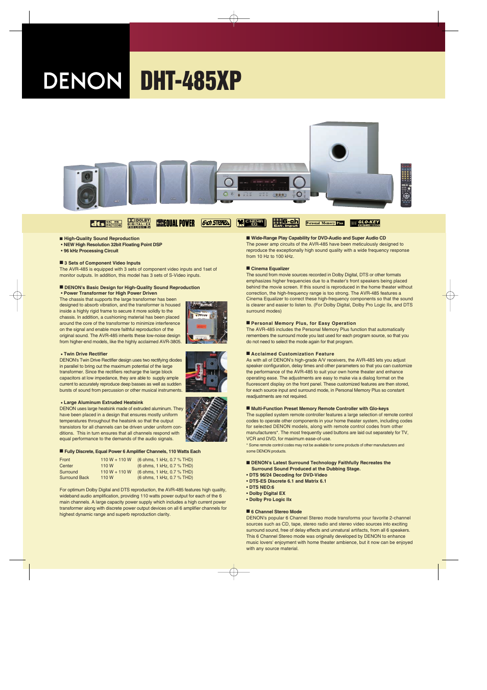 Denon DHT-485XP User Manual | 2 pages