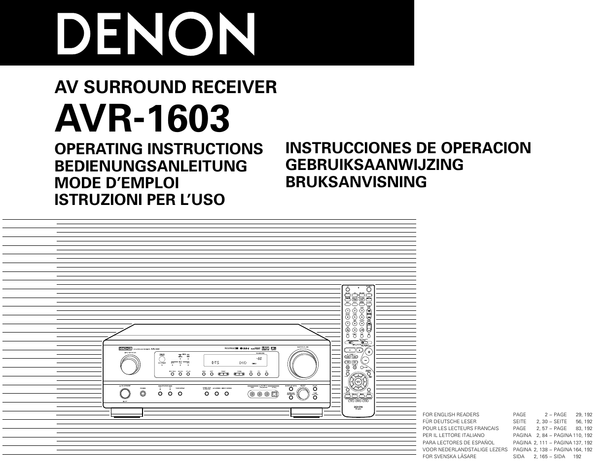 Denon AVR-1603 User Manual | 60 pages