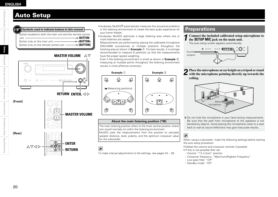 Auto setup, Preparations | Denon AVR-2309 User Manual | Page 24 / 81