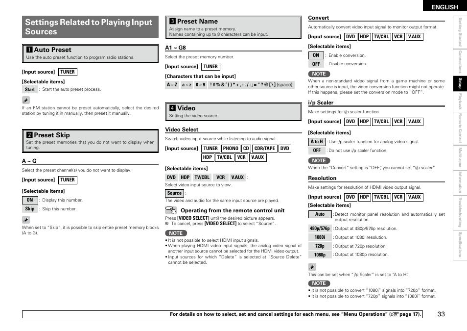 Settings related to playing input sources | Denon AVR-2309 User Manual | Page 37 / 81
