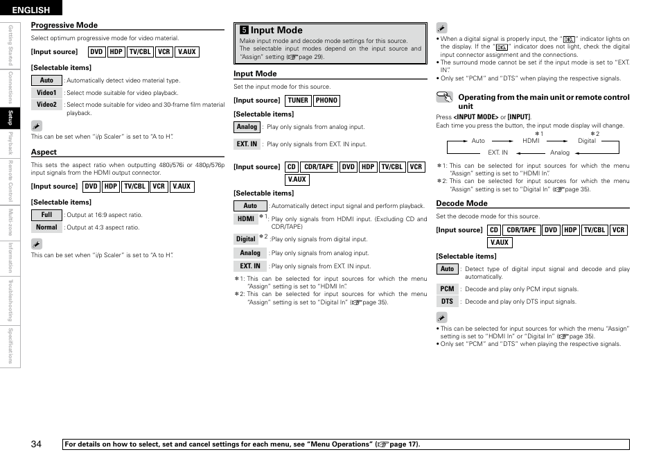 Ginput mode | Denon AVR-2309 User Manual | Page 38 / 81