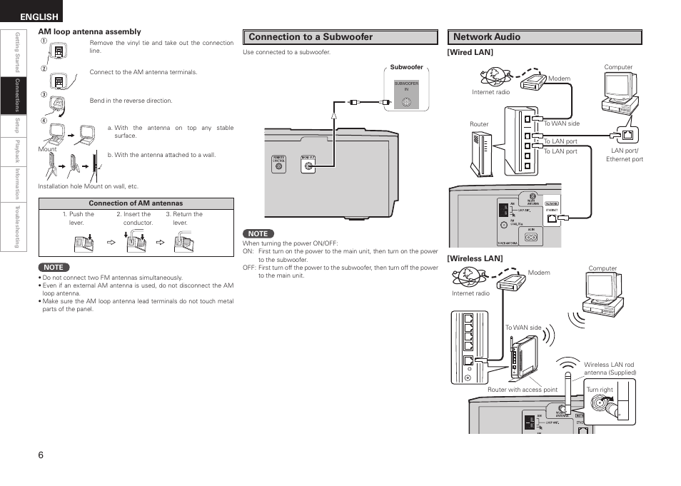 Connection to a subwoofer, Network audio, English | Denon S-32 User Manual | Page 10 / 32