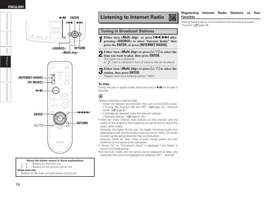 Listening to internet radio | Denon S-32 User Manual | Page 18 / 32