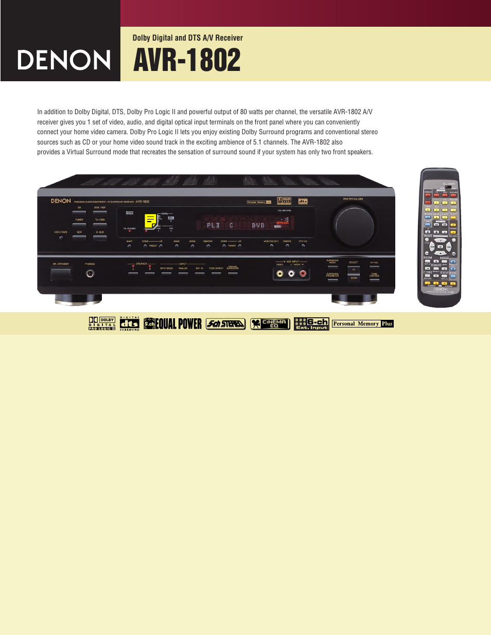 Denon AVR-1802 User Manual | 2 pages