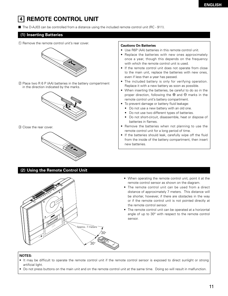 Remote control unit | Denon D-AJ03 User Manual | Page 11 / 73