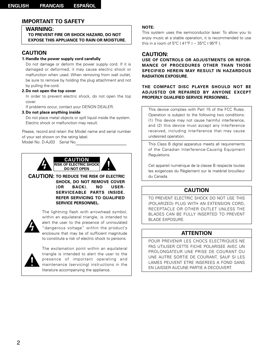 Denon D-AJ03 User Manual | Page 2 / 73