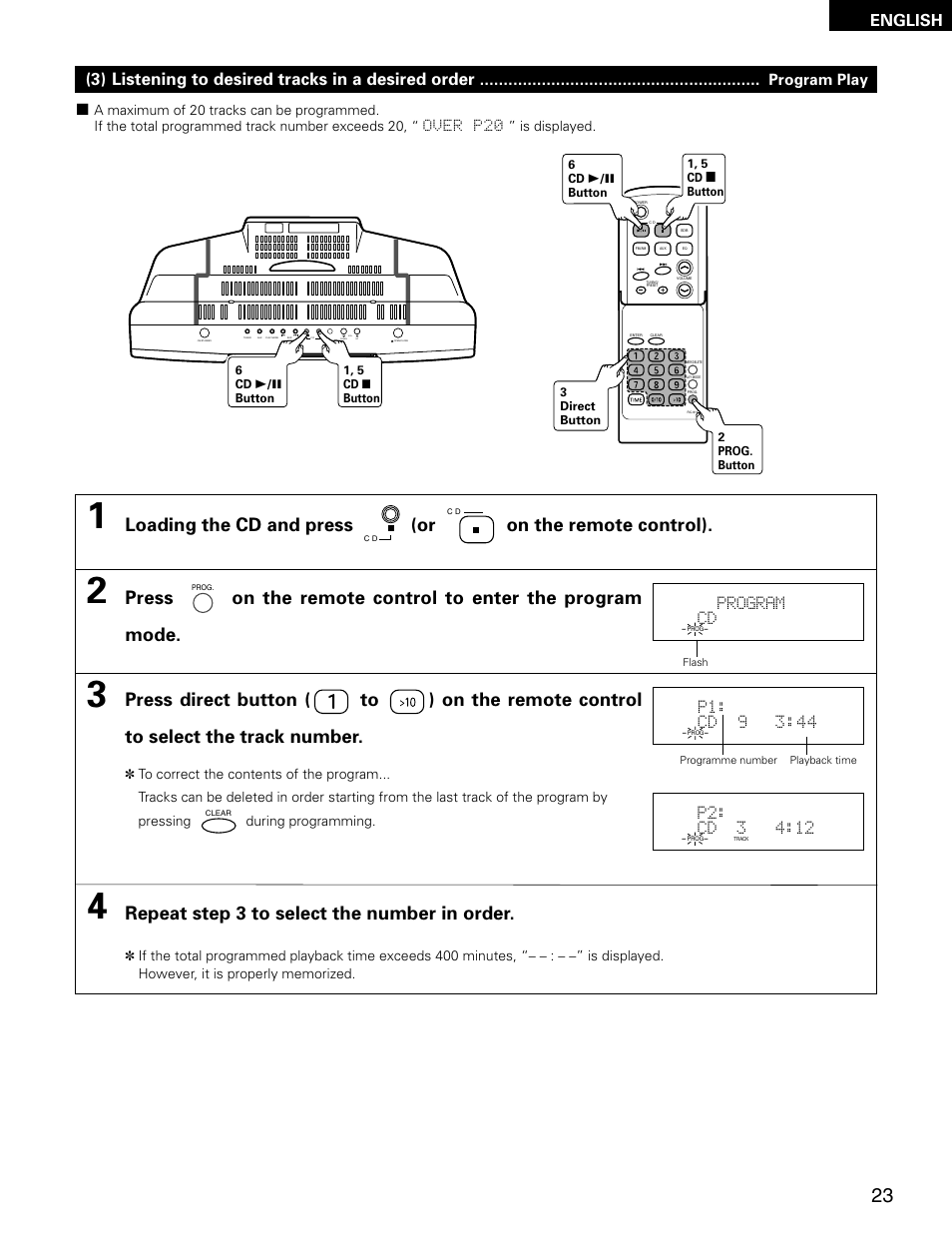 Repeat step 3 to select the number in order, 3) listening to desired tracks in a desired order, English | Denon D-AJ03 User Manual | Page 23 / 73