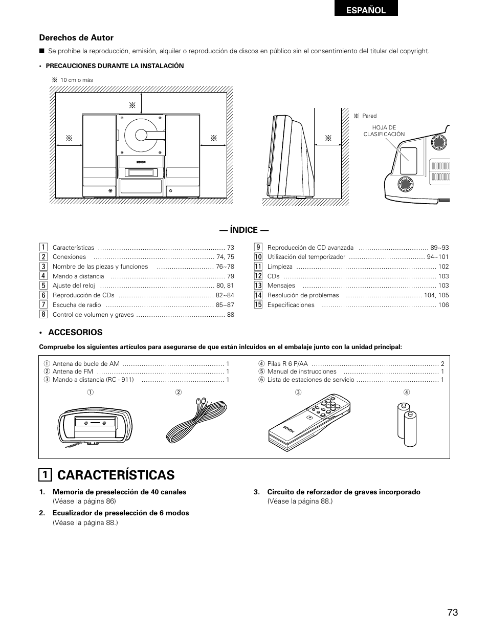 Características | Denon D-AJ03 User Manual | Page 39 / 73