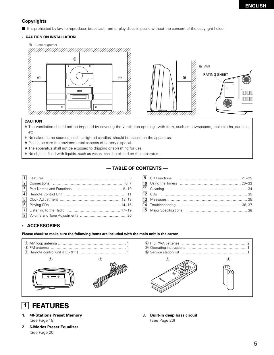 Features | Denon D-AJ03 User Manual | Page 5 / 73