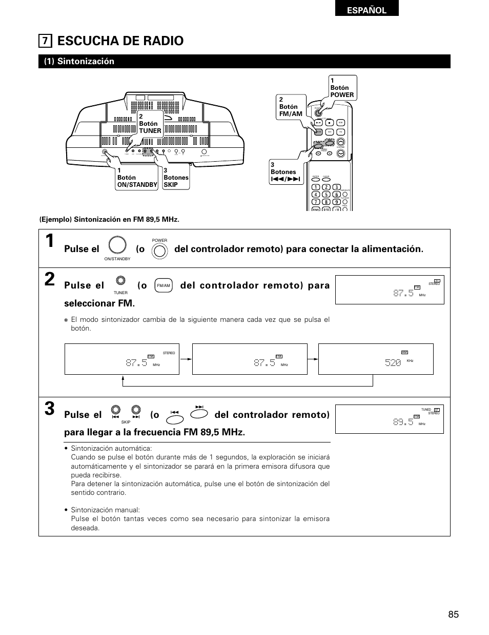 Escucha de radio, 1) sintonización, Español | Denon D-AJ03 User Manual | Page 51 / 73