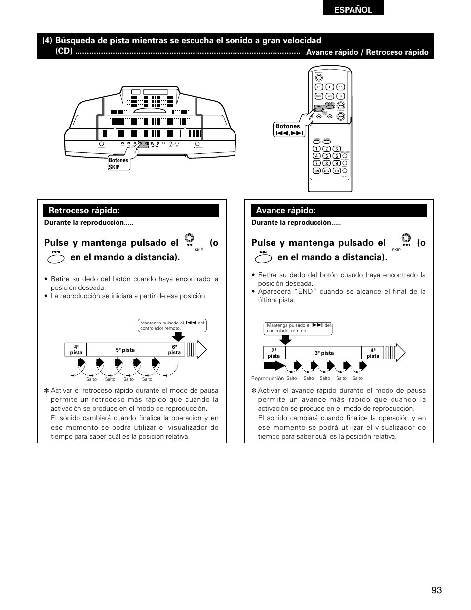 Retroceso rápido: avance rápido, Español, Avance rápido / retroceso rápido | Vol. up down, Durante la reproducción | Denon D-AJ03 User Manual | Page 59 / 73