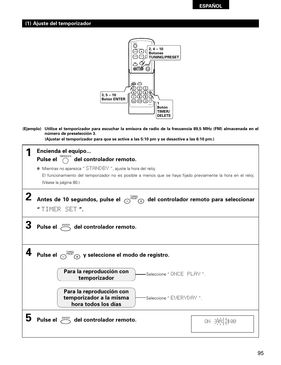 Pulse el del controlador remoto, Pulse el y seleccione el modo de registro | Denon D-AJ03 User Manual | Page 61 / 73