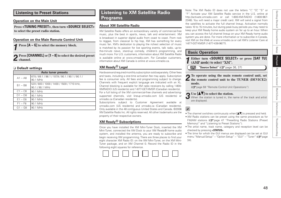 Listening to xm satellite radio programs | Denon AVR-3808CI User Manual | Page 51 / 108