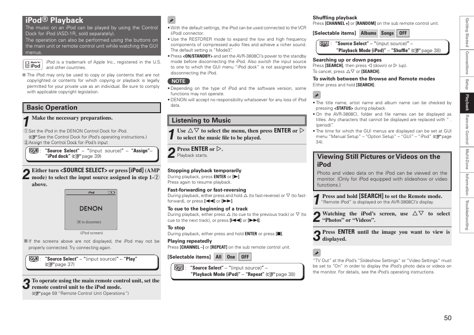 Ipod® playback | Denon AVR-3808CI User Manual | Page 53 / 108