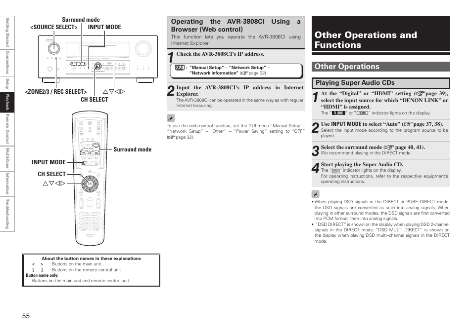 Other operations and functions, Other operations | Denon AVR-3808CI User Manual | Page 58 / 108